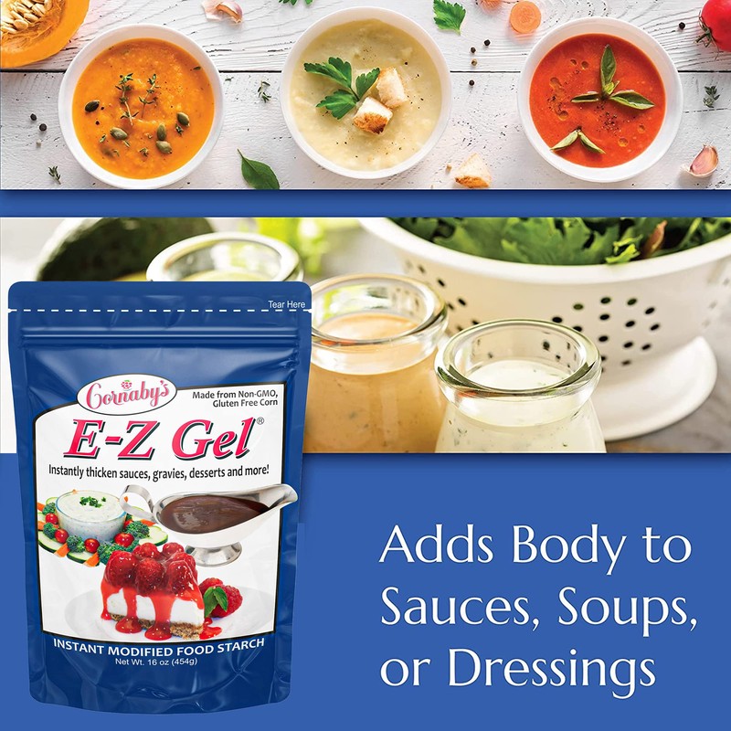 Cornaby's E-Z Gel Instant Food Thickener, 16oz. Gluten-Free, Non-GMO, All-Natural,