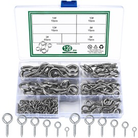 Jttxiu Pack of 120 Eye Bolts, Wood Threaded Eye Bolts, Eye Bolts, Screw Hooks for Wood, Crafts, Furniture, Metal Nickel Plated. (Silver)