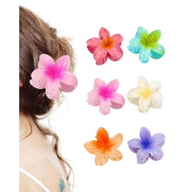 JUKOTA Pack of 6 Flower Hair Clips, 6 cm Colourful Flower Hair Pins for Women, Cute Hawaiian Hair Clip, Hair Accessories, Non-Slip Plastic Hair Clips, Gifts for Women and Girls