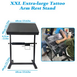 Yangna XXL Professional Tattoo Arm Rest Stand - Adjustable Height (26" to 39"), Heavy Duty Steel Base with Detachable Storage Tray & PU Leather Cushion for Tattoo Artists and Studios
