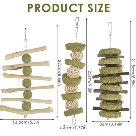 BATINO 3Pcs Rabbit Chew Toys, Rabbits Cage Hanging Chew Toys Boredom Breakers Treats for Bunny Guinea Pigs Hamsters Gerbils Chinchilla and Other Small Pets for Teeth Grinding