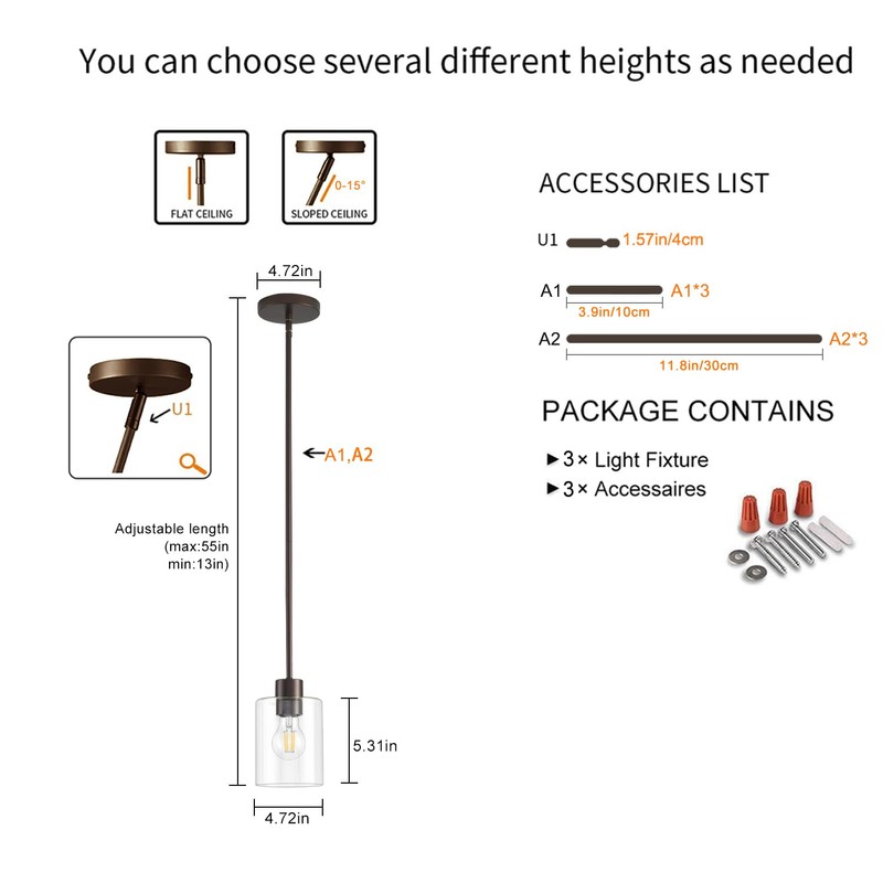 KLSS Oil Rubbed Bronze Pendant Lights Kitchen Island - Clear