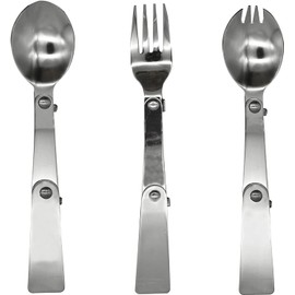 3 Pack Foldable Spoon Fork Salad Spork Set (304) Stainless Steel Portable Camping Flatware Set for Thermos Outdoor Travel Picnic Fishing Boating