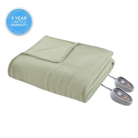 Beautyrest Electric Ribbed MicroFleece Luxury Soft Blanket-Secure Comfort Technology-Two 20-Setting Heat Controllers for Bed or Couch, King, Green