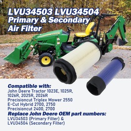 LVU34503 LVU34504 Primary & Secondary Air Filter Fit for John Deere 1023E 1025R 1026R 2025R 2026R 2400 2550 2700 2750 (2 Pack)
