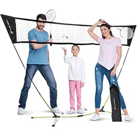 E-Jet Badminton Net Rackets Shuttlecocks Combo Set - Portable & Instant Setup (Backyard Fun, Beach Park Picnic Outdoor Games), Green, 5.1 x 7.8Ft (EOB727402022)