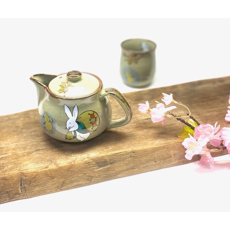 Kutani [Teapot/Teapot] Large White Rabbit Weeping Cherry Blossom [Back Picture]