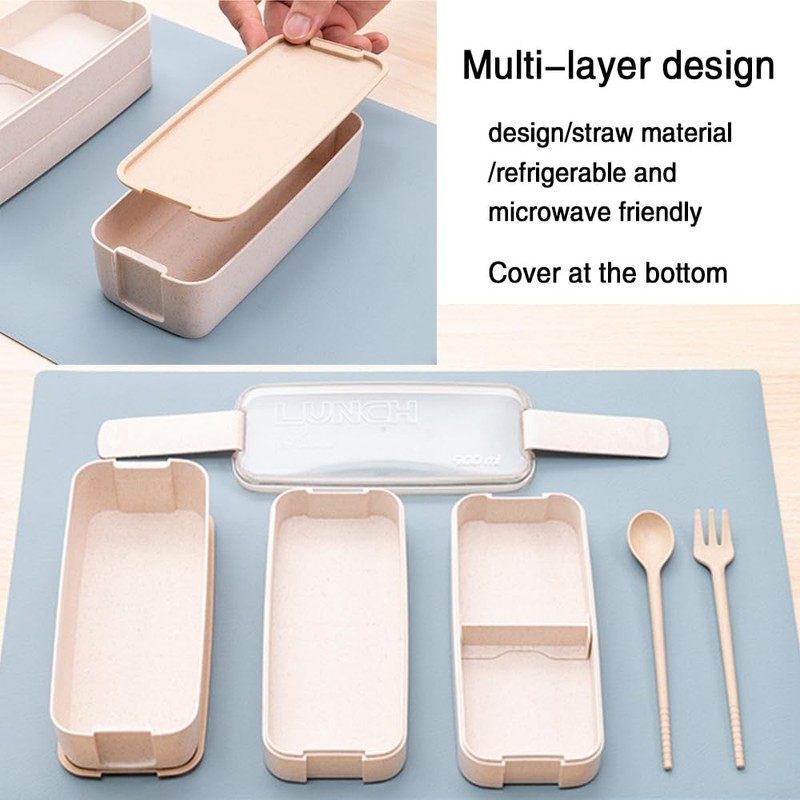 Bento Box Lunch Box 3-in-1 Compartment Containers Leakproof Stackable Bento