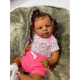 Angelbaby 22inch Newborn Reborn Baby Doll Black Girl Look Real African American Baby with Dark Brown Skin Soft Cloth Body Weighted Handmade Real Llife Reborn Child Doll