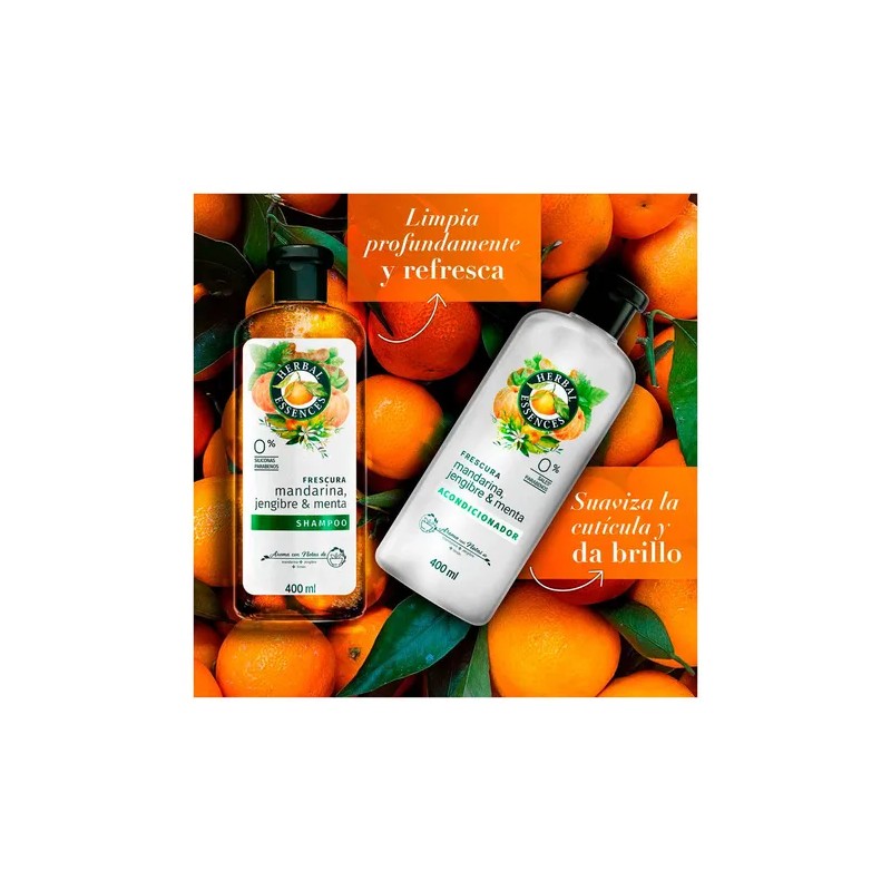 Shampoo Herbal Essences Frescura Mandarina, jengibre, y menta 400 ml