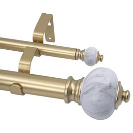 MERIVILLE 1-Inch Diameter Double Window Treatment Curtain Rod, Marble Urn Finial, 84-inch to 120-inch Adjustable, Royal Gold