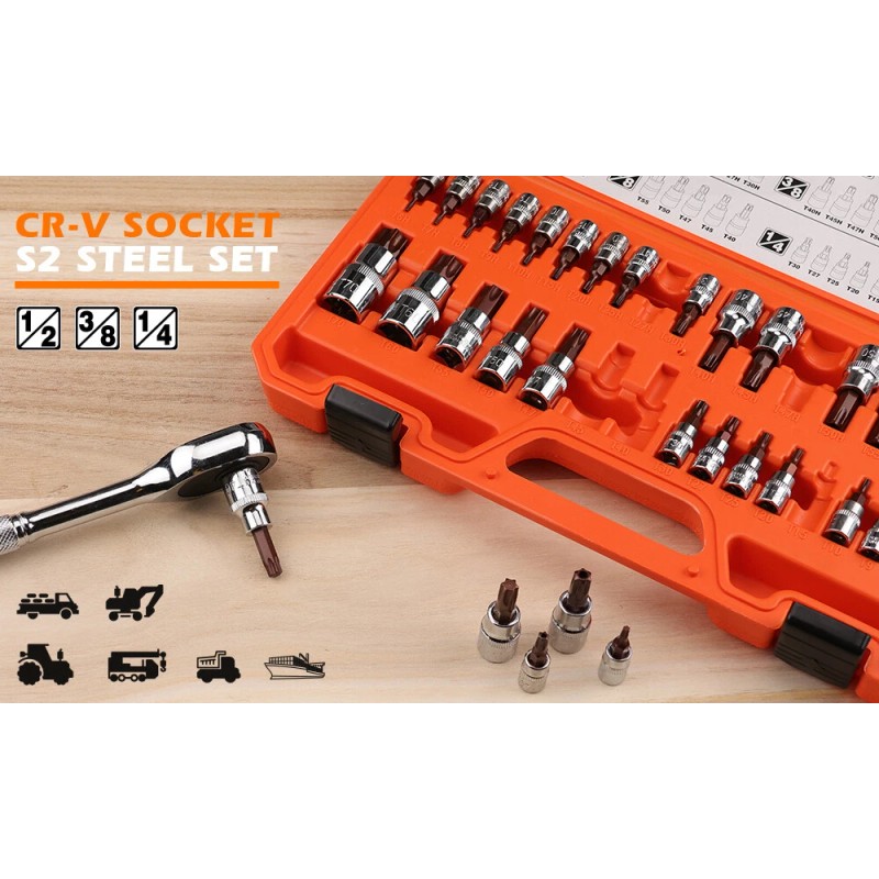 HORUSDY 34PC Master Torx Bit Socket Set S2 Steel 1/2"