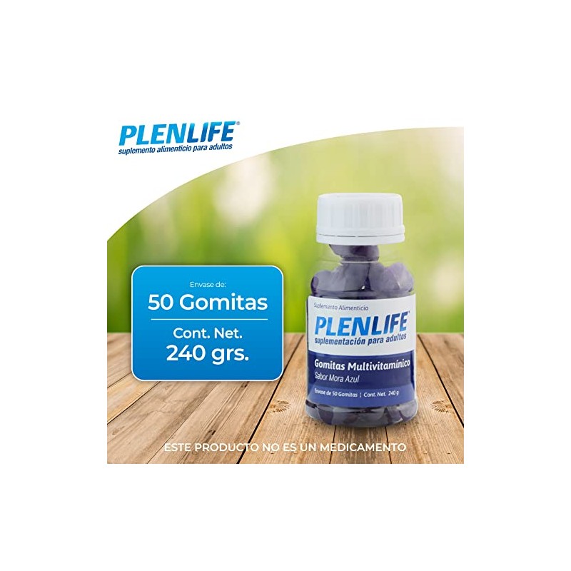 Plenlife Multivitamínico Gomitas Suplemento Azúcar Sabor Mora Azul Frasco 240