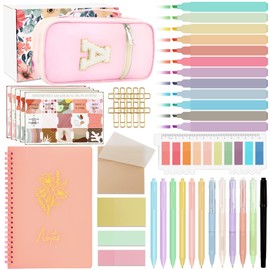 PUGPIU Bible Study Supplies, Bible Journaling Kit for Women with Journal, Pen Case, Tabs, No-Bleed Pens and Highlighters, Annotation Kit, Note Taking Supplies for Study, Christian Gifts (letter A)