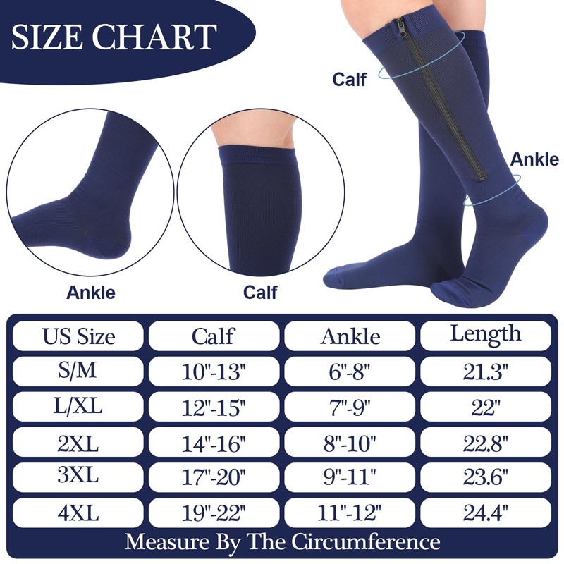Tarpop 4 Pairs Men Zipper Compression Socks Colorful 20-30mmhg Compression