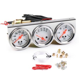 DriSentri Triple Gauge Kit Oil/Volt/Water Gauge, 52mm 2 Inch 3 in 1 Triple Gauge Kit Water Temp Oil Pressure Volt Gauge Meter with Sensor