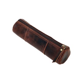 cuero Brown Leather Pencil Holder Case - Zippered Pen Pouch Work & Office