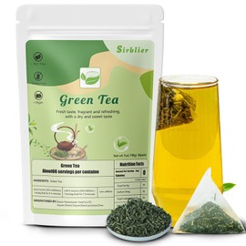 Green Tea Bags 66 Count (Pack) Hot and Cold Brew Tea Pyramid Style,Loose Leaf Green Tea-Flavored Tea Bags,Tea Gift For Teachers and Mom,Family Size Appreciating Tea Bags