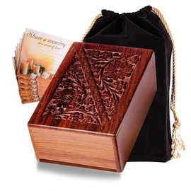EARTHLY HOME Wooden Urn Box for Human Ashes, Cremation Funeral Urns Box, Hand Carving Decorative Urns for Pet Memorial & Adult, Keepsake Burial Ash Box (X- Small)