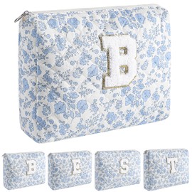 JOVAKIT Makeup Bag Cosmetic Bag for Women, Cute Christmas Gifts Floral Coquette Make Up Bag, Floral Flowers Coquette Travel Toiletry Bag, Zipper Make Up Pouch Organizer Bag Trendy Stuff (Blue B)