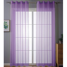 203322 Pack of Eyelet Curtains Transparent Curtain Set Living Room Voile Eyelet Curtain Lead Tape Closure H x W 245 x 140 cm Purple