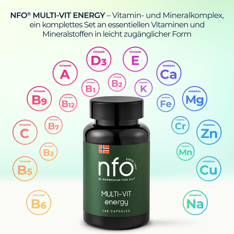 NFO Multi-Vit Energy [180 Hardgel Capsules] Natural High-Dose Complex from