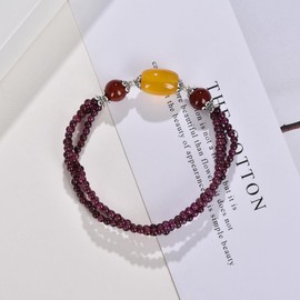 ZPMMPZ 3mm Garnet January Birthstone Beaded Bracelet Chalcedony Crystal Bracelet for Women Yellow Chalcedony Bracelet Garnet Multi-Layers Bracelet for Birthday Christmas Mother’s Day
