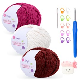 Fluffy Yarn for Crochet 50gx3 with 4mm Hook, Flutterby Chunky Yarn for Crochet, Soft Plush Chunky Thick Wool, Perfect for Baby Blankets & Amigurumi (3-LH' Bear)