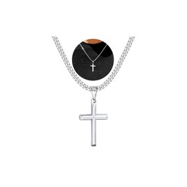 Esrael Silver Cross Necklace for Men Cross Chain Neckalce Mens Silver Chain Necklaces 5mm Cuabn Link Chains with Cross Pendant for Men Jewelry Gifts for Him 24inch