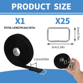 5m X 2.5cm Klettband Mit 25 Schnallen,Klett Kabelbinder Frei Zuschneidbar & Wiederverschließbar, Schwarz&ideal Als Kabelbinder, Klettband Zum Nähen, Hosengummi, Gummiband, Organisation & DIY