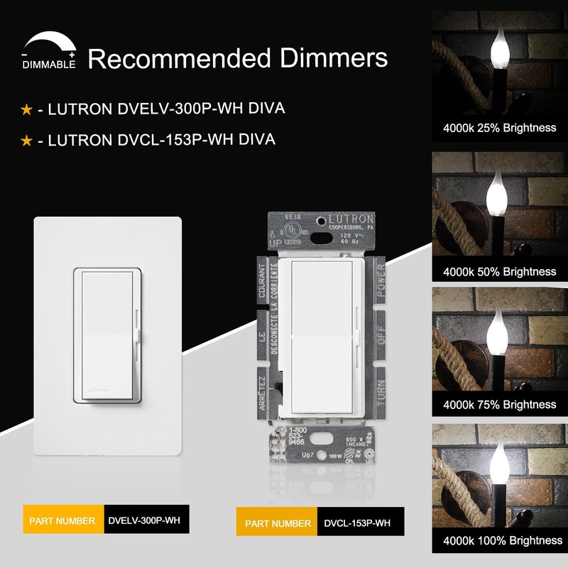 CRLight 2W 4000K LED Candelabra Bulb Daylight White Glow 10