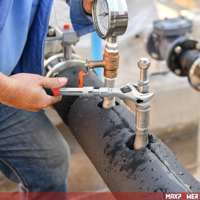 MAXPOWER Extendable Adjustable Wrench, Retractable Extension Shank 13.8" to 19.7",