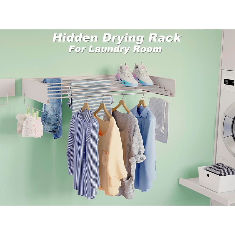 SKIKEN Wall Mounted Laundry Drying Rack - Pull-Out Drying Rack