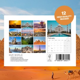 Travel Calendar 2026, Travel Inspiration Wall Calendar 2026. Large 12 Month, Month to View with Notes & Checklist Pages, UK Made by Our World