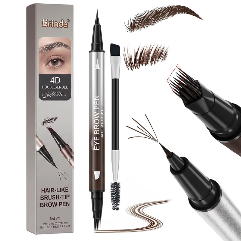 Erinde Lápiz Líquido para Cejas Doble Punta, Perfilado Preciso,#3
