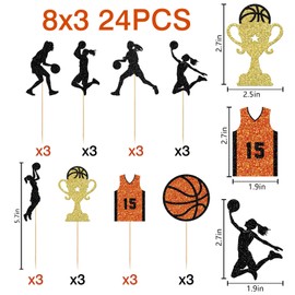 Decoraciones de baloncesto para magdalenas para niñas, decoraciones de pasteles de baloncesto, adornos deportivos para cupcakes, decoración de pasteles de baloncesto, decoraciones de cumpleaños para
