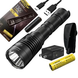 Nitecore MH25 v2 Type-C USB Rechargeable LED Flashlight - 1300 Lumens, 475 Meters w/Eco-sensa 3Amp Wall Adapter and Battery Included
