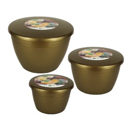 Just Pudding Basins 3 Smaller Sizes in One Set Steam Pudding Bowls, Plastic Basin and Lid 1x 1/4 Pint, 1x 1/2 Pint 1x 1 Pint (Gold)