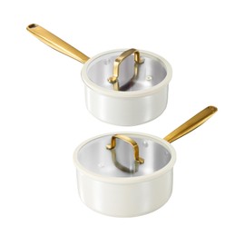 CAROTE 1.6Qt & 3.0Qt Fully-Clad 3-Ply Stainless Steel Sauce Pan Set with Lids Small Kitchen Pots,Outer Ceramic Layer, Fits all stoves,Oven & Dishwasher Safe,Stay Cool Handle,White