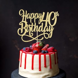 Qertesl - Decoración para tartas de 40 cumpleaños con purpurina dorada, saludos a 40 años, decoración para tartas de 40 cumpleaños, para hombres y mujeres de 40 años de edad