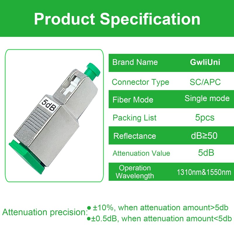 5Pcs 5dB SC-APC Fiber Optic attenuator, Fiber Signal Attenuation Converter,