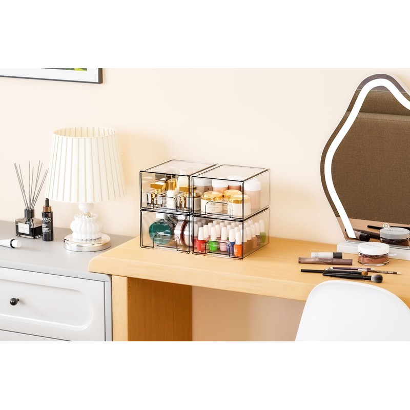 Expansemaster Acrylic Storage Containers - 4 Pack, Stackable Storage Bins