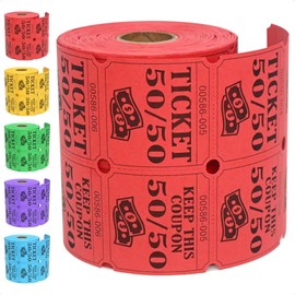 ESSENTIAL 500 Double Roll Raffle Tickets, 50/50 Raffle Cards, Entry Form with Name, Address, Phone & Email for Events, Entry, Class Reward & Door Prize - 5 Color Selection (Red)