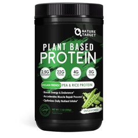 NATURE TARGET Plant Based Protein Powder Unflavored - Vegan Pea Protein Powder with Digestive Enzymes, 22g Protein, 4g BCAAs, 0 Sugar, Dairy Free, 1.1 Lbs (16 Servings)