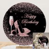 Yeele 7x7ft Happy Birthday Round Backdrop Cover Black and Pink