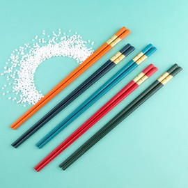 Chopsticks, Reusable Chopsticks, 5 Pairs Dishwasher Safe Metal Chopsticks, Easy to Use, Square Lightweight Chop Sticks。Matte Non-Slip Family/ Hotel/ Restaurant Japanese Chinese Chop Sticks, Christmas Hair Chopsticks ，color Chopsticks.