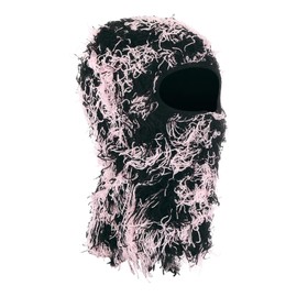 PATIKIL Distressed Sturmhaube, Skimaske, Sturmhaube, Camouflage, gestrickte Gesichtsmaske, winddicht, Vollgesichtsabdeckung für Damen und Herren, Outdoor-Sport, Schwarz/Rosa, schwarz / pink, 1