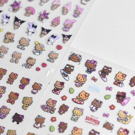 [Overseas] Tanning Kitty Sticker Black Leather Cartoon Cute Cat Vacation Style Manicure Sticker Tomoni Nail Free Size/To 2999 Park Ki 4ea