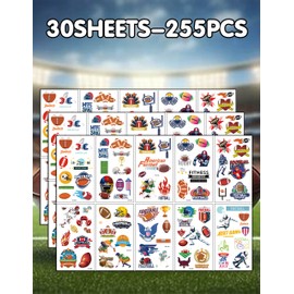 255 Pieces Football Temporary Tattoos Birthday Party Favors, Sports Themed Party Supplies Decorations Tattoos Stickers Sports Fans Cheerleaders Favors for Activity Prizes Rewards