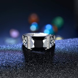 JIANGXIN Men's Jewellery Black AAAAA Cubic Zirconia Like Diamond Men's Ring Luxury Gentleman Ring Men's Hollow Design Best Gift For Men, Zirconia, Cubic Zirconia